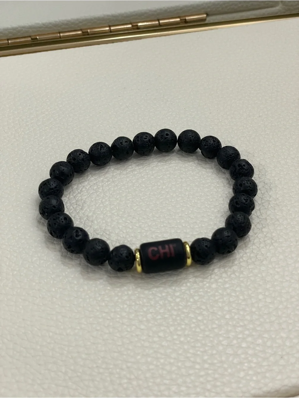 CHI Black Lava Bead Bracelet with Gold Accents